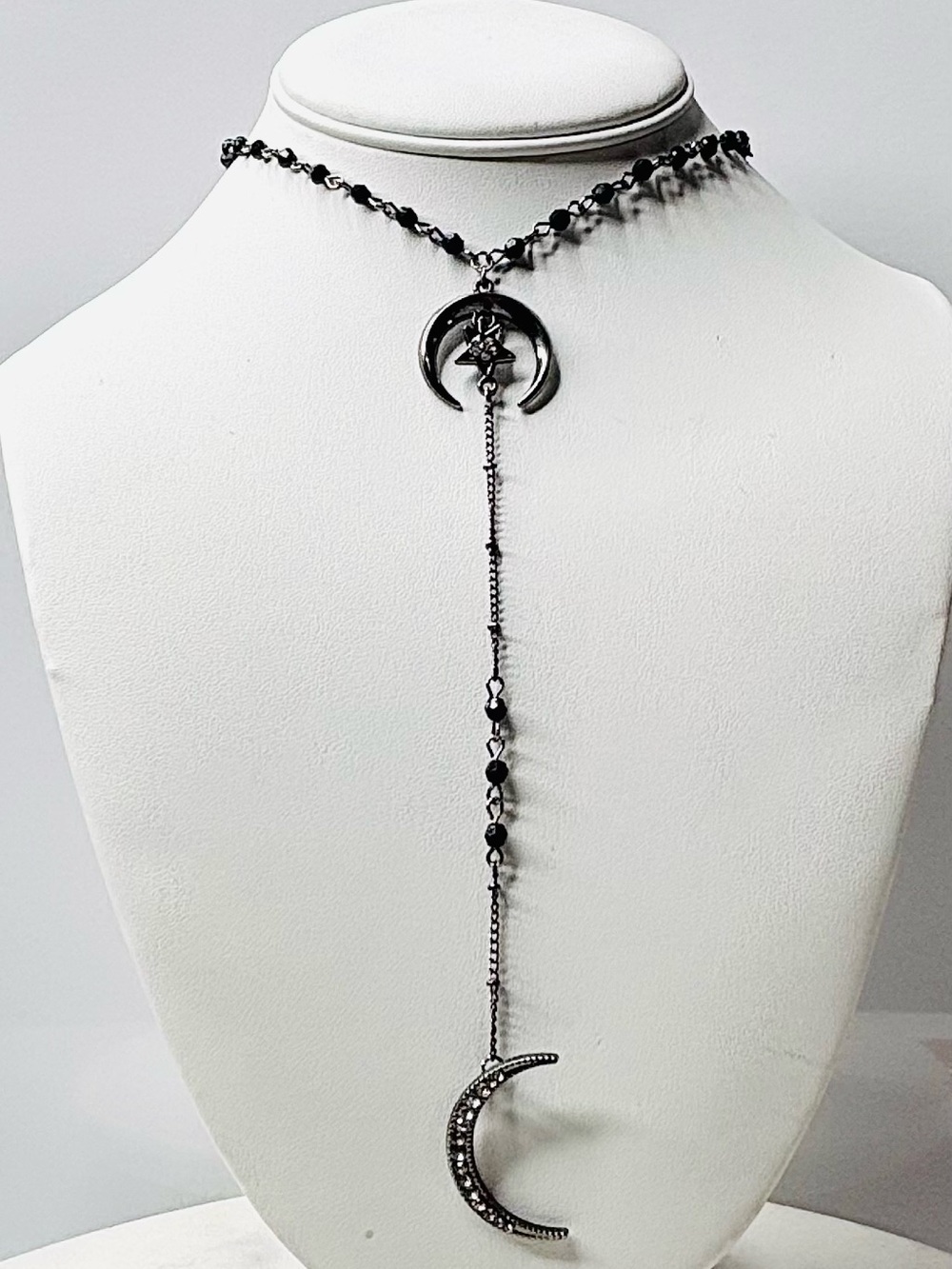 Black Crescent Moon Y Drop Goth Witch Celestial Necklace